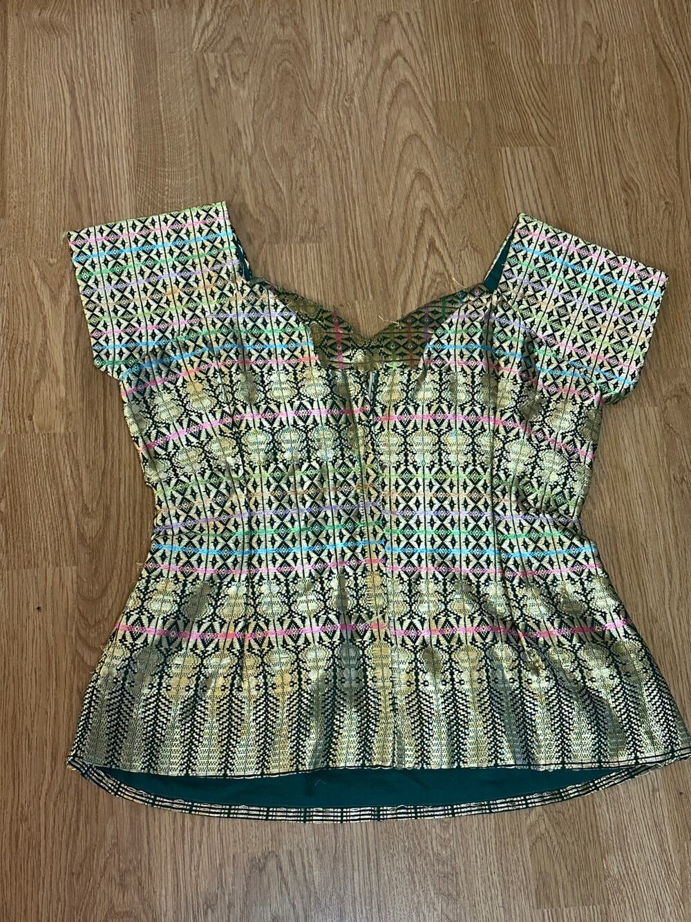 Vintage Filipiniana Modern Inabel Handwoven Blouse - Green Gold